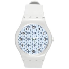 Snowflakes Winter Christmas Card Round Plastic Sport Watch (m) by Celenk