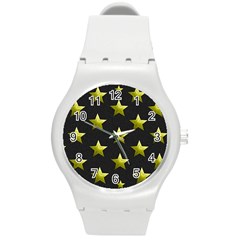 Stars Backgrounds Patterns Shapes Round Plastic Sport Watch (m) by Celenk