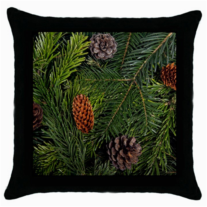 Branch Christmas Cone Evergreen Throw Pillow Case (Black)