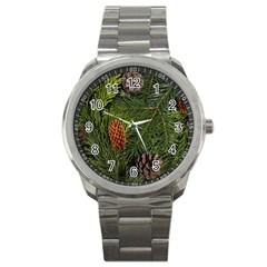 Branch Christmas Cone Evergreen Sport Metal Watch