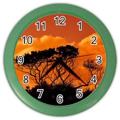 Trees Branches Sunset Sky Clouds Color Wall Clocks by Celenk