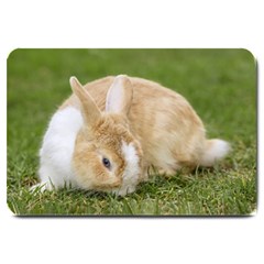 Beautiful Blue Eyed Bunny On Green Grass Large Doormat  by Ucco