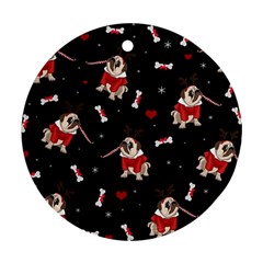 Pug Xmas Pattern Round Ornament (two Sides) by Valentinaart