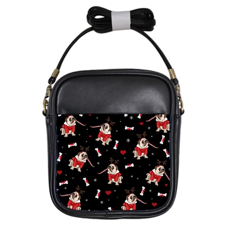 Pug Xmas Pattern Girls Sling Bags