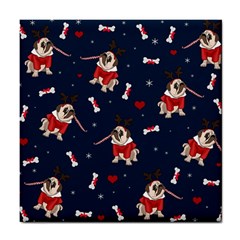 Pug Xmas Pattern Tile Coasters by Valentinaart