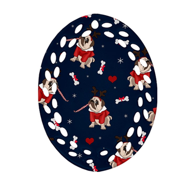 Pug Xmas Pattern Ornament (Oval Filigree)