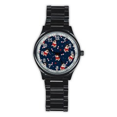 Pug Xmas Pattern Stainless Steel Round Watch by Valentinaart