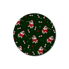 Pug Xmas Pattern Rubber Coaster (round)  by Valentinaart