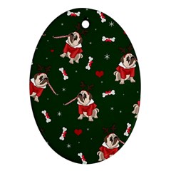 Pug Xmas Pattern Oval Ornament (two Sides) by Valentinaart