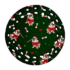 Pug Xmas Pattern Ornament (round Filigree) by Valentinaart