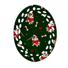 Pug Xmas Pattern Oval Filigree Ornament (two Sides) by Valentinaart