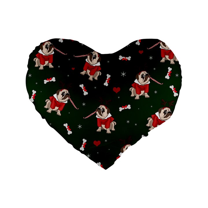 Pug Xmas Pattern Standard 16  Premium Flano Heart Shape Cushions