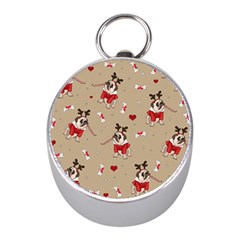 Pug Xmas Pattern Mini Silver Compasses by Valentinaart