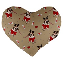 Pug Xmas Pattern Large 19  Premium Flano Heart Shape Cushions by Valentinaart