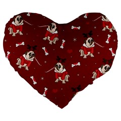 Pug Xmas Pattern Large 19  Premium Heart Shape Cushions