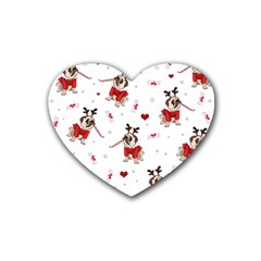 Pug Xmas Pattern Heart Coaster (4 Pack)  by Valentinaart