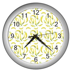 Chilli Pepers Pattern Motif Wall Clocks (silver)  by dflcprints