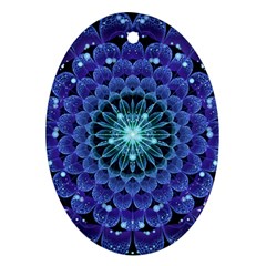 Accordant Electric Blue Fractal Flower Mandala Ornament (oval) by jayaprime
