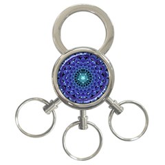 Accordant Electric Blue Fractal Flower Mandala 3-ring Key Chains by jayaprime