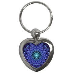 Accordant Electric Blue Fractal Flower Mandala Key Chains (heart)  by jayaprime