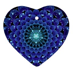 Accordant Electric Blue Fractal Flower Mandala Heart Ornament (two Sides) by jayaprime