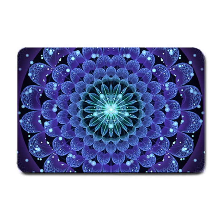 Accordant Electric Blue Fractal Flower Mandala Small Doormat 