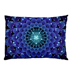 Accordant Electric Blue Fractal Flower Mandala Pillow Case by jayaprime