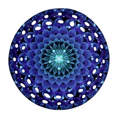 Accordant Electric Blue Fractal Flower Mandala Round Filigree Ornament (two Sides) by jayaprime