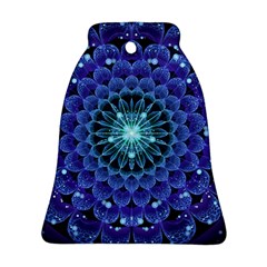 Accordant Electric Blue Fractal Flower Mandala Bell Ornament (two Sides) by jayaprime