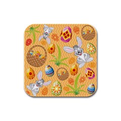 Easter Bunny And Egg Basket Rubber Square Coaster (4 Pack)  by allthingseveryone