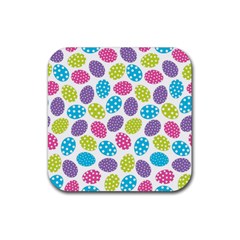 Polka Dot Easter Eggs Rubber Coaster (square)  by allthingseveryone