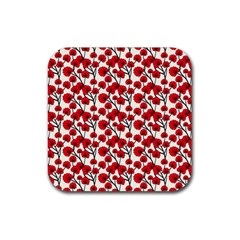 Red Flowers Rubber Coaster (square)  by allthingseveryone