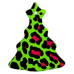 Neon Green Leopard Print Christmas Tree Ornament (two Sides) by allthingseveryone