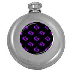 Purple Pisces On Black Background Round Hip Flask (5 Oz) by allthingseveryone