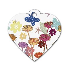 Flowers Butterflies Dragonflies Dog Tag Heart (one Side) by Celenk