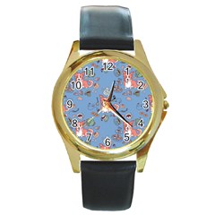 Dog Corgi Pattern Round Gold Metal Watch by Celenk