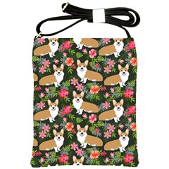 Welsh Corgi Hawaiian Pattern Florals Tropical Summer Dog Shoulder Sling Bags by Celenk