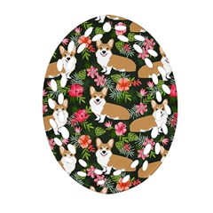 Welsh Corgi Hawaiian Pattern Florals Tropical Summer Dog Oval Filigree Ornament (two Sides) by Celenk