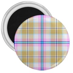 Pink And Yellow Plaid 3  Magnets