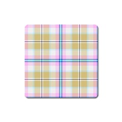Pink And Yellow Plaid Square Magnet