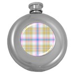 Pink And Yellow Plaid Round Hip Flask (5 oz) Front