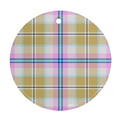 Pink And Yellow Plaid Round Ornament (Two Sides)