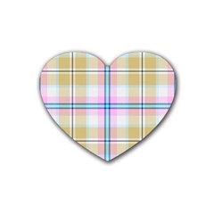 Pink And Yellow Plaid Heart Coaster (4 Pack)  by allthingseveryone