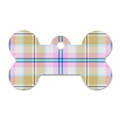 Pink And Yellow Plaid Dog Tag Bone (Two Sides)