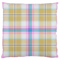 Pink And Yellow Plaid Large Cushion Case (Two Sides)