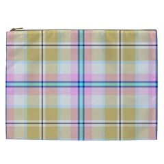 Pink And Yellow Plaid Cosmetic Bag (XXL) 