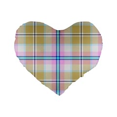 Pink And Yellow Plaid Standard 16  Premium Heart Shape Cushions