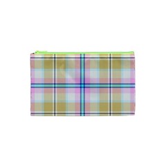 Pink And Yellow Plaid Cosmetic Bag (XS)