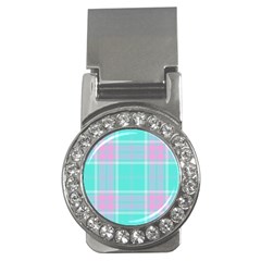 Blue And Pink Pastel Plaid Money Clips (CZ) 