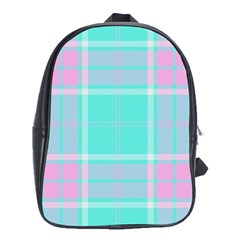 Blue And Pink Pastel Plaid School Bag (XL)